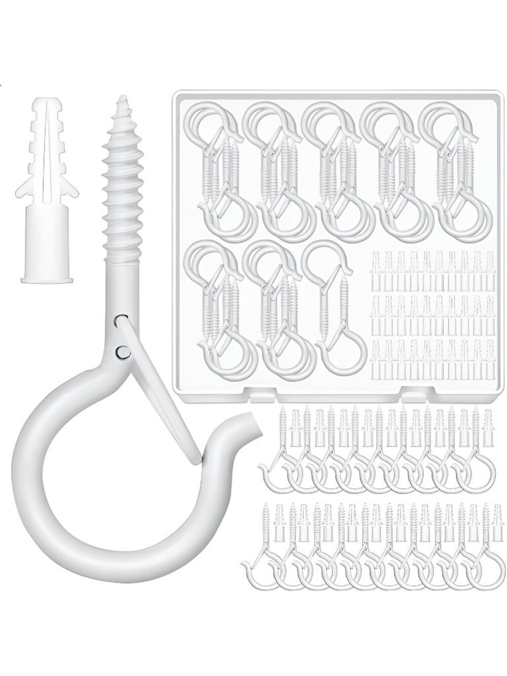 30 Pcs Q Hanger Hooks with Safety Buckle, Screw Hooks, 2.2 " Cup Hooks White.